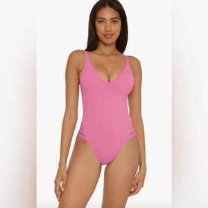 Becca Color Code Leg Inset One-Piece Swimsuit Small Pink New Retail $128